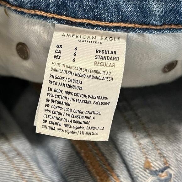 American Eagle Highest Rise 90's Flare Distressed Jeans Denim Medium Wash Sz 6 - Picture 8 of 9